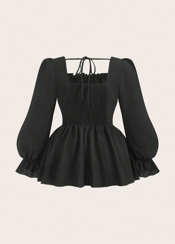 Чёрная блуза с баской SHEIN