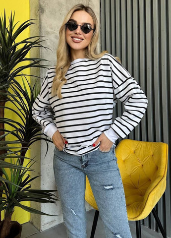 Белый свитшот полоска без декора (358867297)