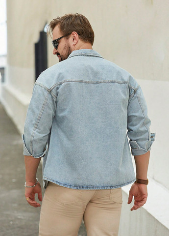 Светло-голубой джинсовая, кэжуал рубашка однотонная SHEIN