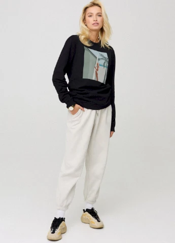 Черный світшот жіночий oversize /no flis/ YAPPI (254658682)