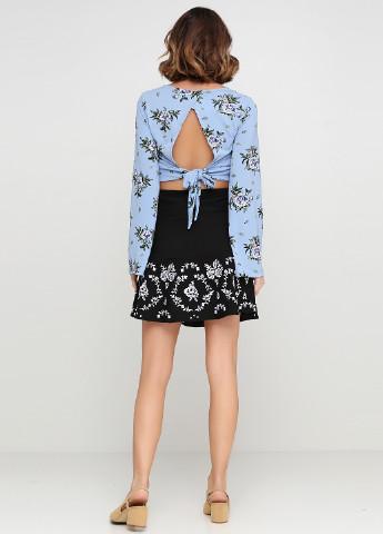 Темно-синяя кэжуал с орнаментом юбка H&M мини