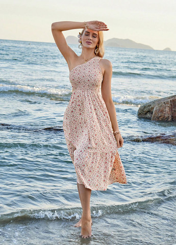 Комбінована кежуал сукня на одне плече SHEIN з квітковим принтом