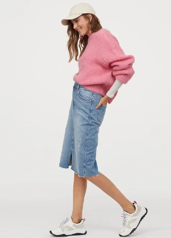 Голубая джинсовая однотонная юбка H&M карандаш