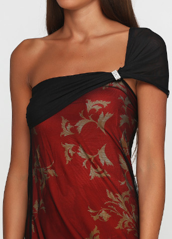 Бордовое коктейльное платье SL с рисунком