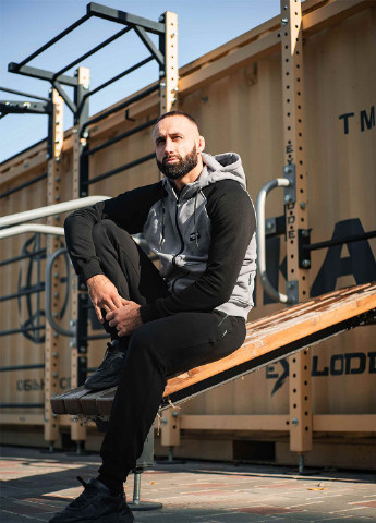 Зіпер без начосу сірий з чорним рукавом Custom Wear (255277100)