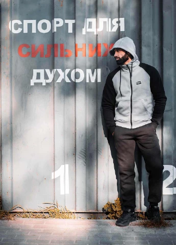 Зіпер без начосу сірий з чорним рукавом Custom Wear (255277100)