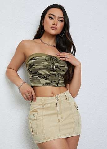 Светло-бежевая джинсовая варенка юбка SHEIN карго