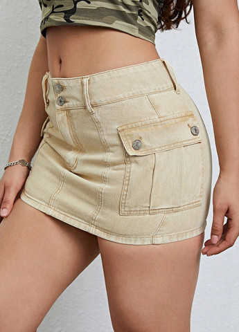 Светло-бежевая джинсовая варенка юбка SHEIN карго