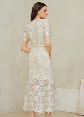 Кремова коктейльна, вечірня сукня SHEIN однотонна