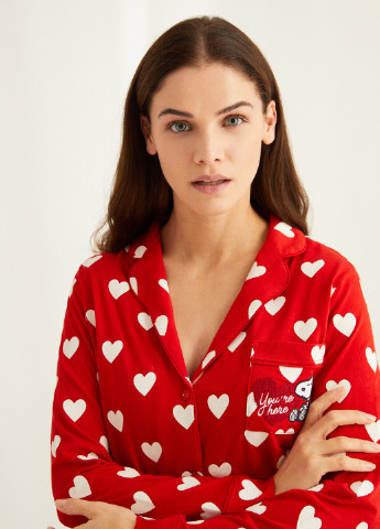 Ночная рубашка Women'secret сердечки красная домашняя трикотаж, хлопок