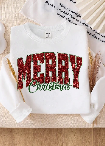 SHEIN свитшот новогодний белый праздничный, кэжуал полиэстер, двунитка