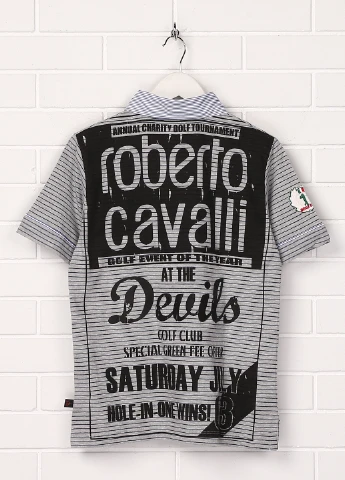 Серая детская футболка-поло для мальчика Roberto Cavalli в полоску