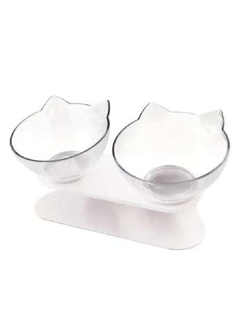 Подвійна пластикова миска на підставці для корму води для домашніх тварин кішок собак (473619-Prob) Біла з прозорим Unbranded (255621712)