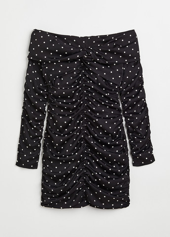 Черно-белое кэжуал, коктейльное платье с открытыми плечами H&M в горошек