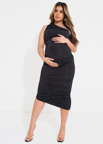 Черное кэжуал платье для беременных на одно плечо PrettyLittleThing однотонное