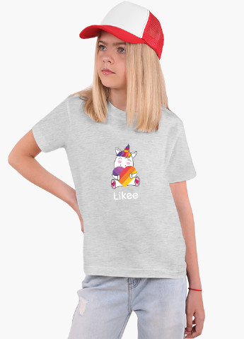 Светло-серая демисезонная футболка детская лайк единорог (likee unicorn)(9224-1037) MobiPrint