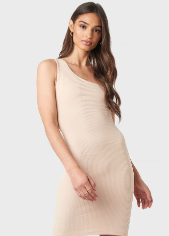 Бежевое кэжуал платье NA-KD однотонное