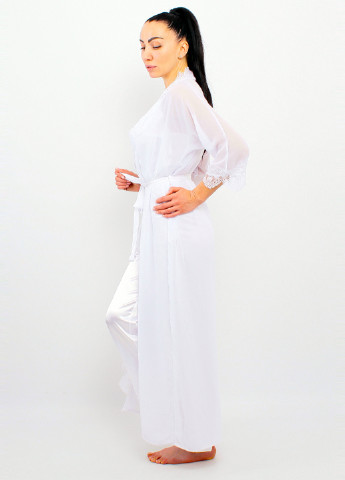 Білий демісезонний комплект (халат, топ, брюки) Ghazel