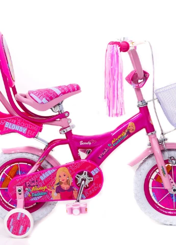 Детский розовый велосипед для девочки BARBIE 14 дюймов БАРБИ с родительской ручкой и корзинкой от 3 лет Sigma (251788289)