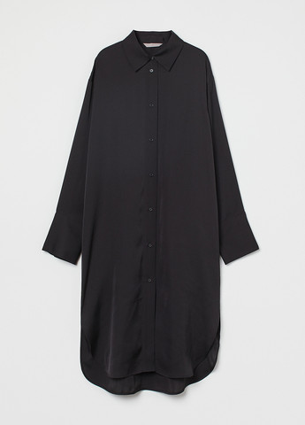 Черное кэжуал платье рубашка, оверсайз H&M однотонное