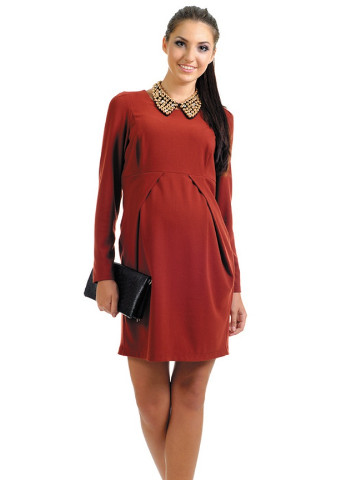 Коричневое деловое очаровательное платье для беременных кирпичного цвета с завышенной линией талии Pip однотонное