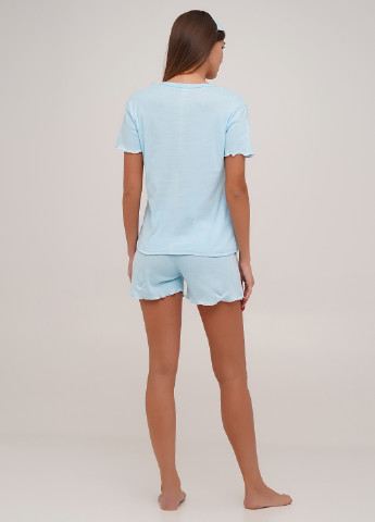 Голубая всесезон пижама (футболка, шорты, маска для сна) Lucci