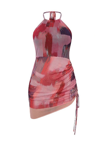 Розовое кэжуал платье с открытой спиной, с открытыми плечами PrettyLittleThing с абстрактным узором