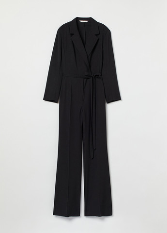 Комбінезон H&M комбінезон-брюки однотонний чорний кежуал, діловий поліестер