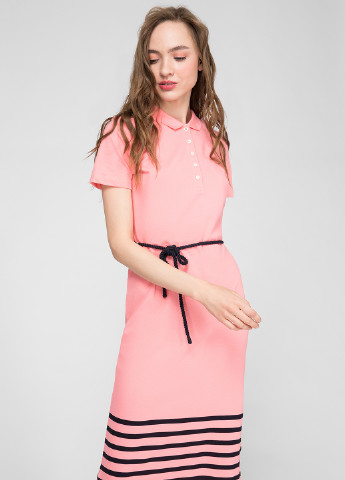 Розовое кэжуал платье поло Tommy Hilfiger в полоску