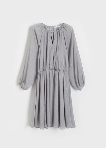 Светло-серое кэжуал платье клеш Reserved в горошек