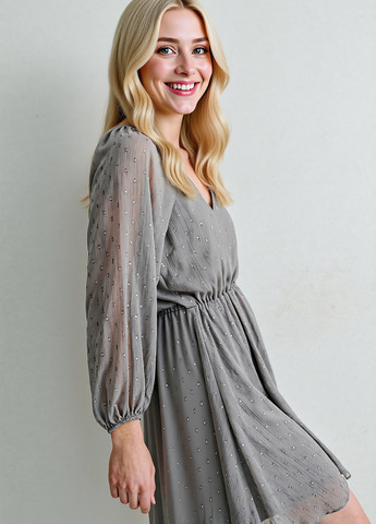 Светло-серое кэжуал платье клеш Reserved в горошек