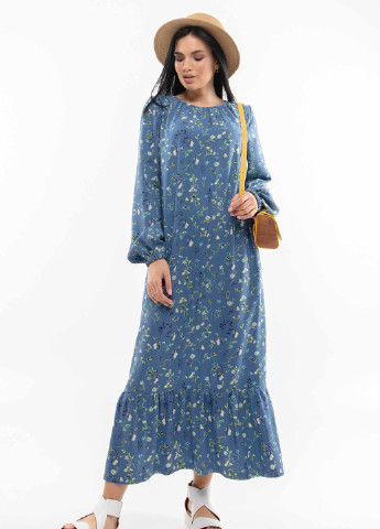 Синее кэжуал платье дания пл 1920 синий принт Ри Мари однотонное
