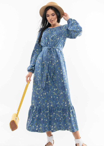Синее кэжуал платье дания пл 1920 синий принт Ри Мари однотонное