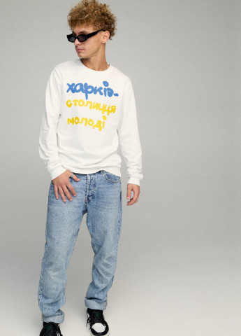 Белый світшот чоловічий basic /no flis/ YAPPI рисунок (254557766)