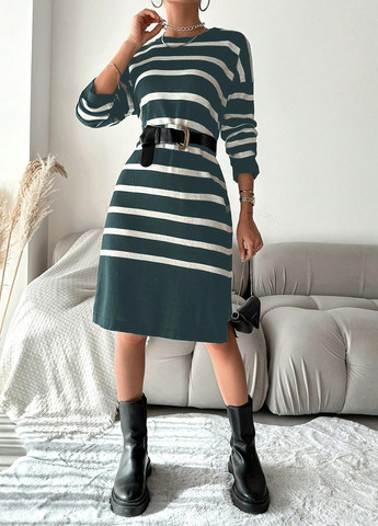 Темно-зелена кежуал сукня сукня-футболка SHEIN в смужку