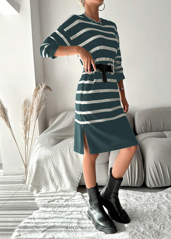 Темно-зелена кежуал сукня сукня-футболка SHEIN в смужку