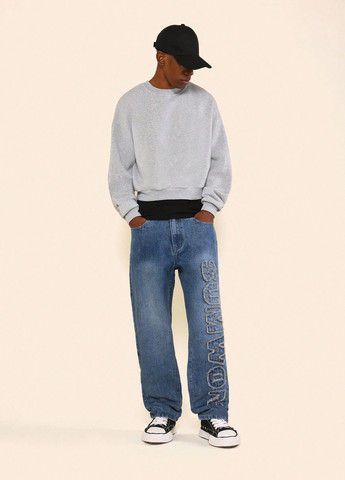 Синие демисезонные прямые джинсы SHEIN