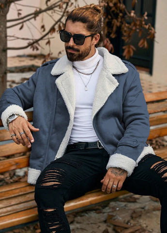 Серо-синяя зимняя куртка куртка-пиджак SHEIN