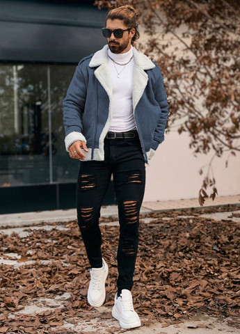 Серо-синяя зимняя куртка куртка-пиджак SHEIN