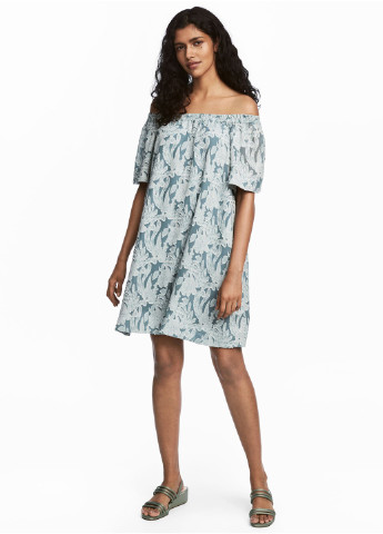 Бирюзовое кэжуал платье H&M с орнаментом