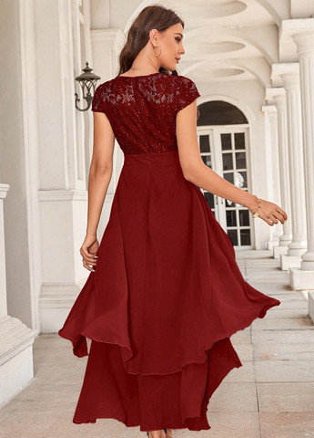 Бордовое вечернее, праздничный платье а-силуэт SHEIN однотонное