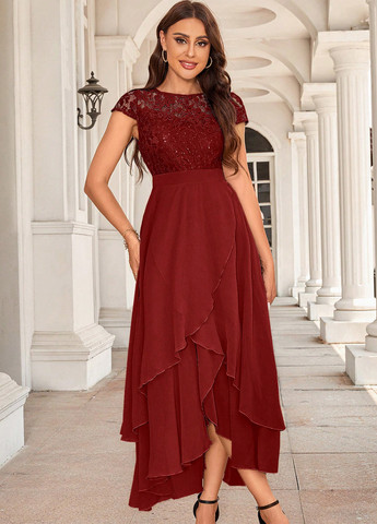 Бордовое вечернее, праздничный платье а-силуэт SHEIN однотонное