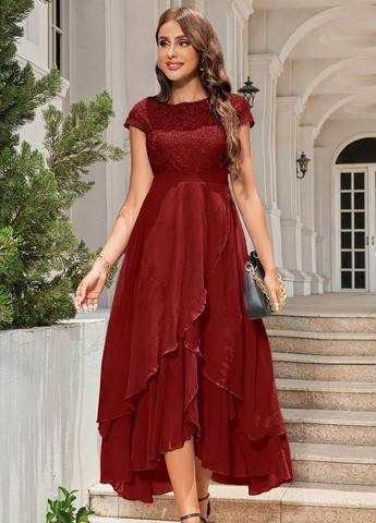 Бордовое вечернее, праздничный платье а-силуэт SHEIN однотонное