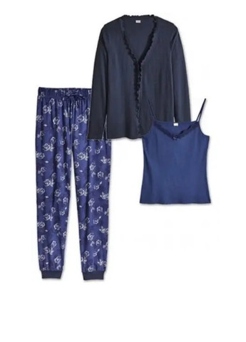 Синя всесезон піжама (кардиган, майка, штани) кофта + футболка + брюки Esmara