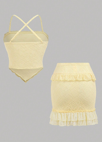 Желтый летний костюм (топ, юбка) SHEIN