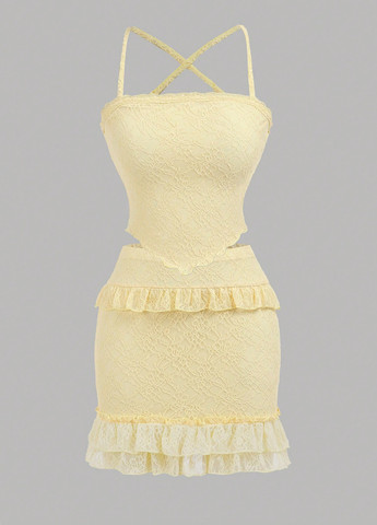 Желтый летний костюм (топ, юбка) SHEIN