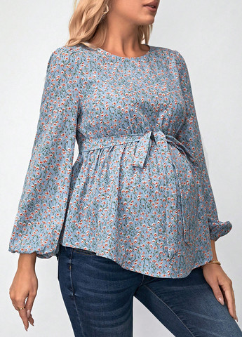 Сіро-синя блуза для вагітних з баскою SHEIN