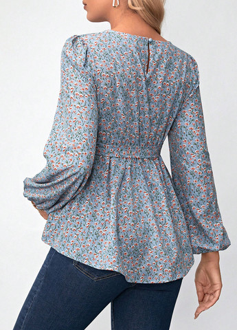 Сіро-синя блуза для вагітних з баскою SHEIN