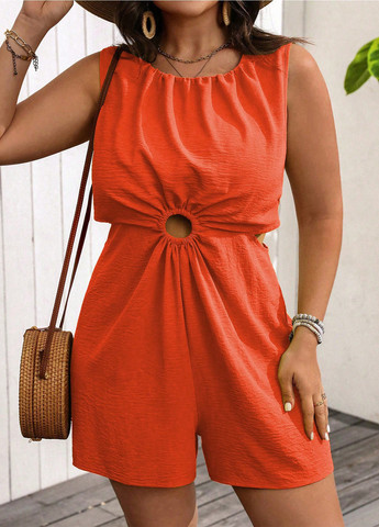Комбинезон SHEIN комбинезон-шорты однотонный оранжевый кэжуал полиэстер