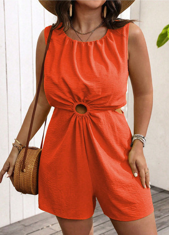 Комбинезон SHEIN комбинезон-шорты однотонный оранжевый кэжуал полиэстер